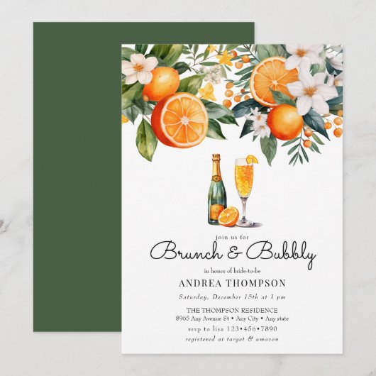Invitation Oranges Aquarelle | Déjeuner de Baby Shower (Devant / Derrière)