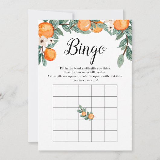 Invitation Oranges Baby shower jumeau Jeu de Bingo (Devant)