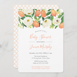 Invitation Oranges Baby shower Quatrefoil Marocain Blanc