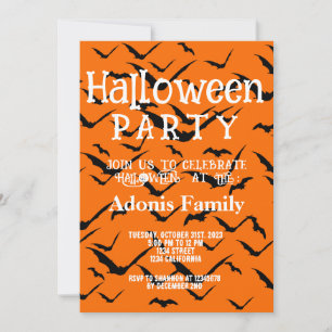 Invitation Oranges Chauve-Souris Noires pour Fête Moderne de