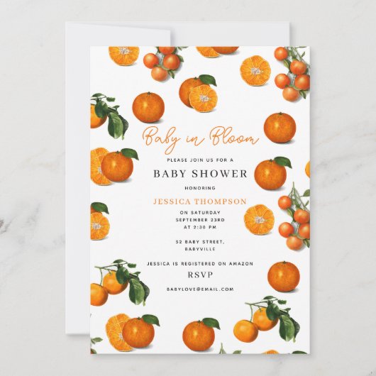Invitation Oranges d'agrumes modernes bébé en Baby shower de  (Devant)