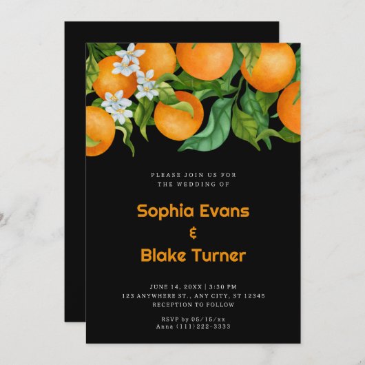 Invitation Oranges d'agrumes tropicales Mariage d'oranges bot (Devant / Derrière)