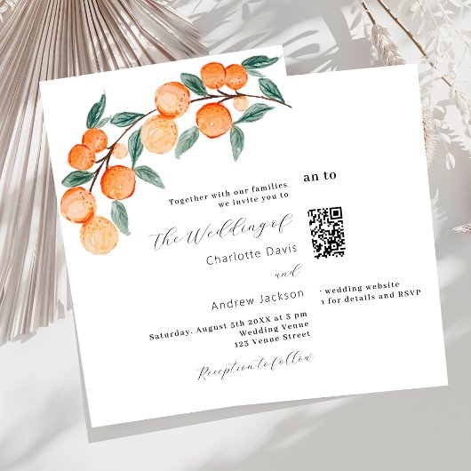 Invitation Oranges de agrumes aquarelle moderne QR RSVP maria