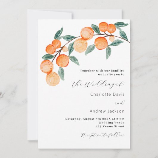 Invitation Oranges de agrumes aquarelle moderne QR RSVP maria (Devant)
