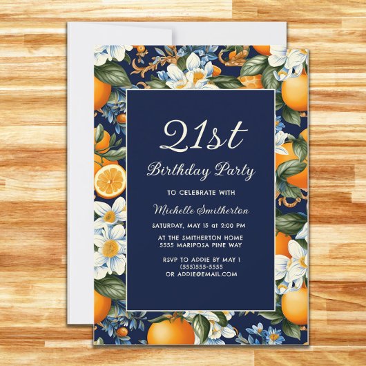 Invitation Oranges de tout âge Fleurs blanches Anniversaire B