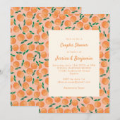 Invitation Oranges d'été Fruit Aquarelle rose Couple Douche (Devant / Derrière)