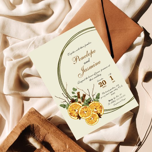 Invitation Oranges d'hiver tranches agrumes mariage