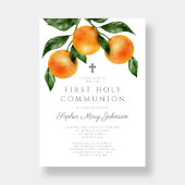 Invitation Oranges Élégantes Fille Première Sainte Communion