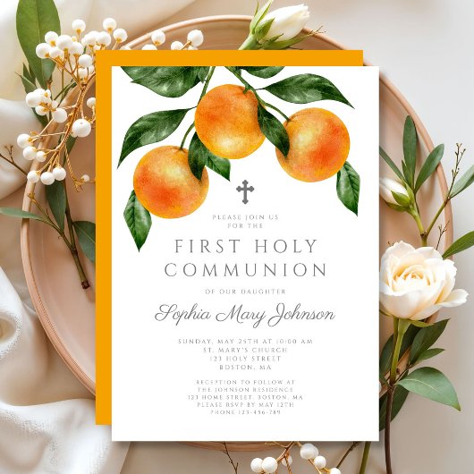 Invitation Oranges Élégantes Première Communion