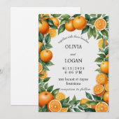 Invitation Oranges Et Feuille, Mariage Orange Vibrant (Devant / Derrière)