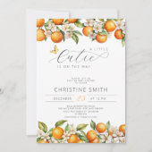 Invitation Oranges Petite Cutie Est Sur Le Chemin Baby shower (Devant)
