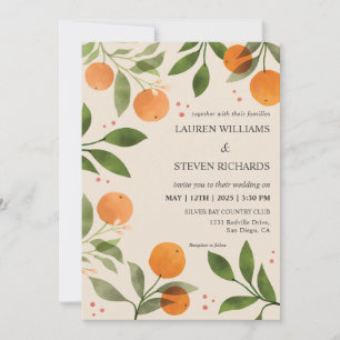Invitation Oranges roses personnalisées Floraux verts Mariage