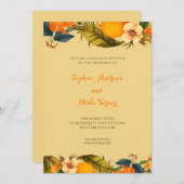 Invitation Oranges tropicales et fleurs Mariage jaune (Devant / Derrière)