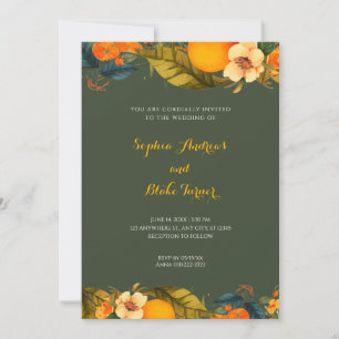 Invitation Oranges tropicales et fleurs Mariage vert