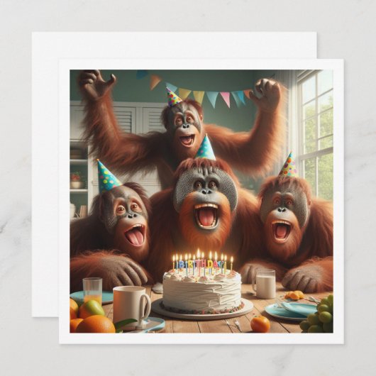 Invitation Orangutangs fêter, singe photo anniversaire (Devant / Derrière)