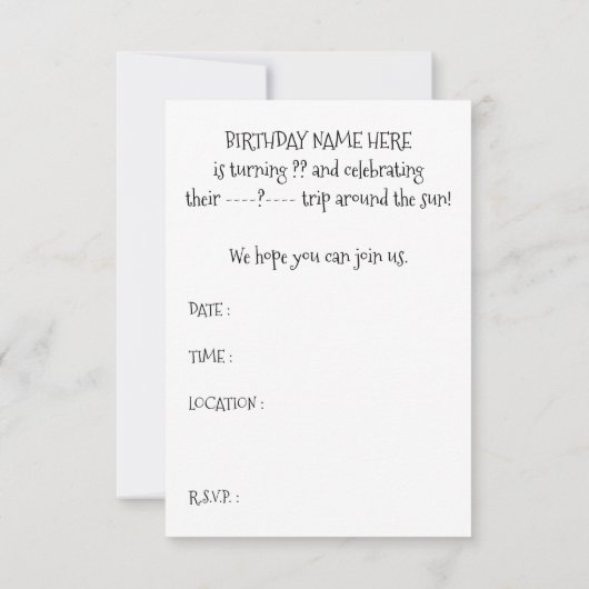 Invitation Orbites faites sur commande d'âge autour du Sun (Dos)