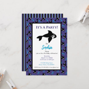 Invitation Orca Baleine violet et Motif bleu Anniversaire