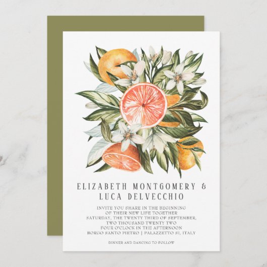 Invitation Orchard de Citrus| Boho Botanical Mariage (Devant / Derrière)