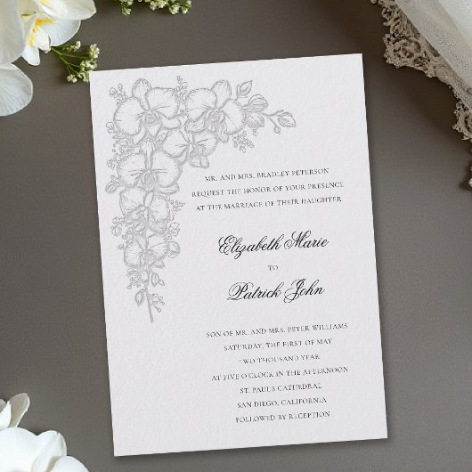 Invitation Orchid Dance Formal Traditional Ivory Wedding