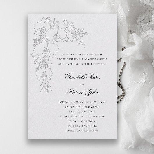 Invitation Orchid Garland Formal Traditional Ivory Wedding