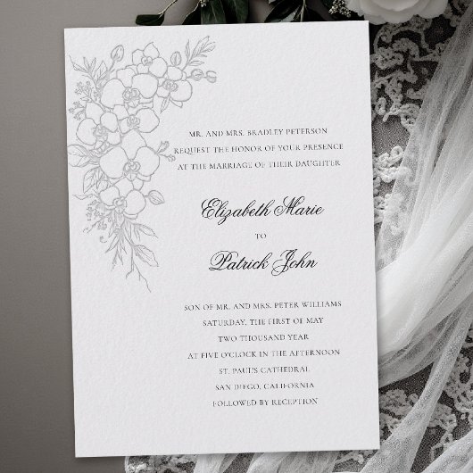 Invitation Orchid Waltz Formal Traditional Ivory Wedding