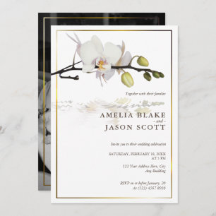 Invitation Orchidée blanche   Cadre Or   Mariage photo