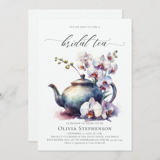 Invitation Orchidée blanche Classique moderne Thé nuptiale Do (Devant / Derrière)