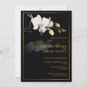 Invitation Orchidée blanche en noir | Cadre Or | Mariage phot (Devant)