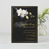 Invitation Orchidée blanche en noir | Cadre Or | Mariage phot (Debout devant)