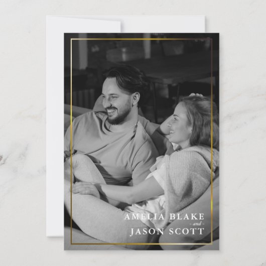 Invitation Orchidée blanche en noir | Cadre Or | Mariage phot (Dos)