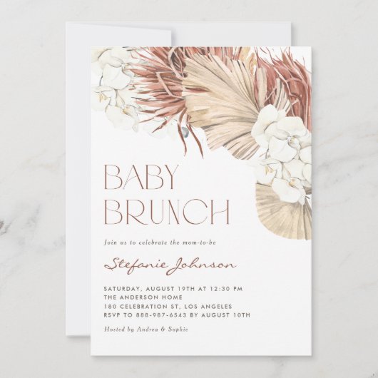Invitation Orchidée blanche et palmier séché Boho Brunch bébé (Devant)