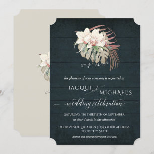 Invitation Orchidée blanche Floral BOHO Humeur Bleu marine Tr