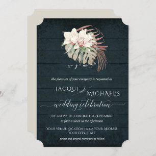 Invitation Orchidée blanche Floral BOHO Moody Marine Bleu Tro