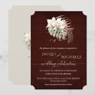 Invitation Orchidée Blanche Floral BOHO sombre Bourgogne Trop