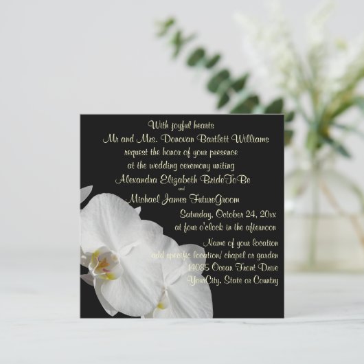 Invitation Orchidée blanche sur le noir (Debout devant)