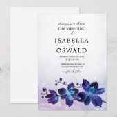 Invitation Orchidée bleue et mariage violet (Devant / Derrière)