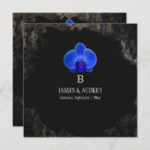 Invitation Orchidée bleue PixDezines/damas noir grunge (Devant / Derrière)