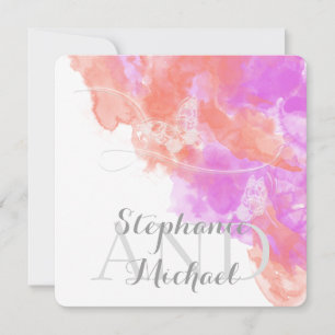 Invitation Orchidée corail Aquarelle Papillon Mariage Bliss