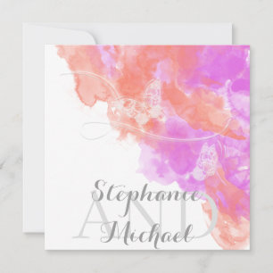 Invitation Orchidée corail Aquarelle Papillon Mariage Bliss