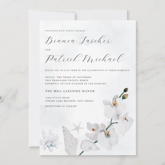Invitation Orchidée côtière Mariage de plage élégant (Devant)