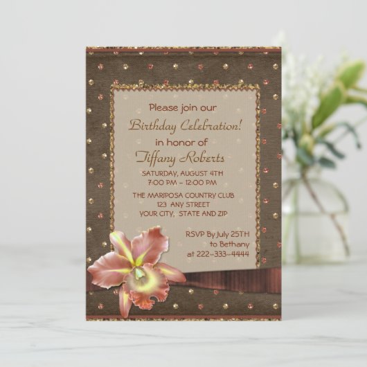 Invitation Orchidée Elegance Fête d'anniversaire (Debout devant)