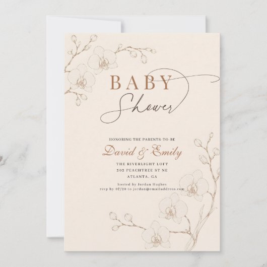 Invitation Orchidée élégante blanche Fleurir Shower de bébé f (Devant)