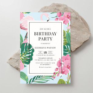 Invitation Orchidée flamant rose Anniversaire tropical