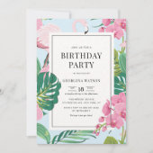 Invitation Orchidée flamant rose Anniversaire tropical (Devant)