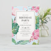 Invitation Orchidée flamant rose Anniversaire tropical (Debout devant)