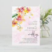 Invitation Orchidée jaune et rouge élégant mariage (Debout devant)