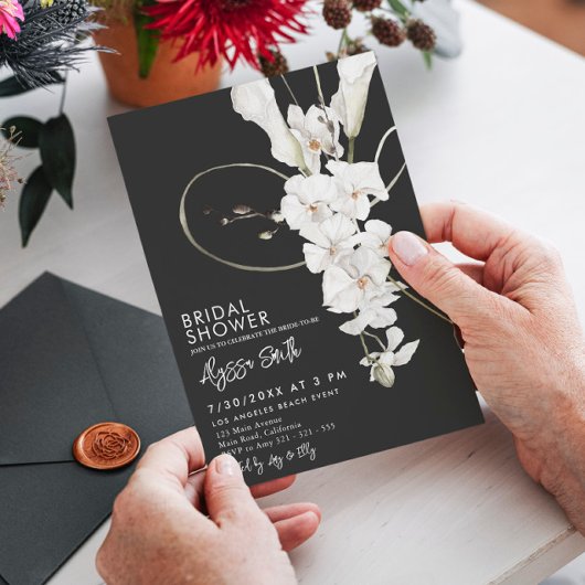 Invitation Orchidée noire Elégant luxe Fête des mariées moder