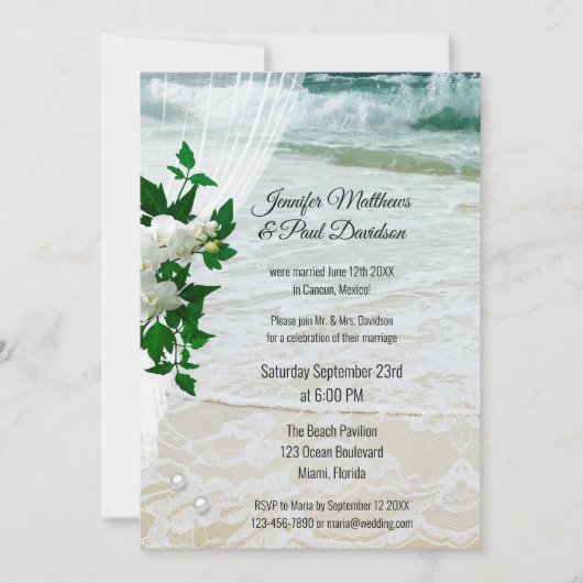 Invitation Orchidée romantique Plage Floral Réception de mari (Devant)