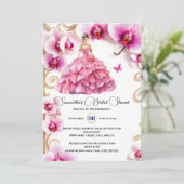 Invitation Orchidée rose ballgogne fleurs florales mariée pou (Debout devant)