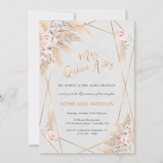 Invitation Orchidée rose blanche Pampas Grass Quinceañera (Devant)